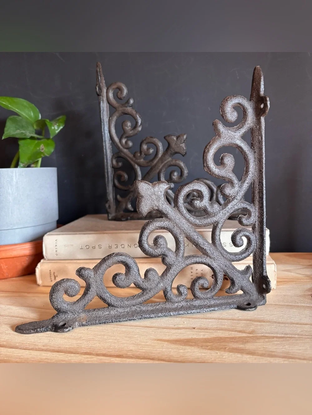Decorative Iron Scroll Wall Brackets - Brown set of 2